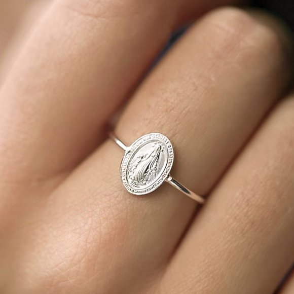 Holy Virgin Mary Miraculous Ring, 925 Sterling Silver Religious Ring Stamped 925 - Picture 2 of 9